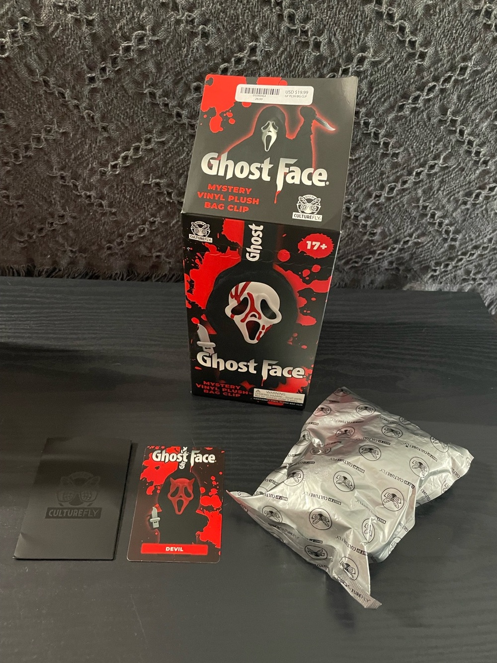 HTF Sealed Culturefly Ghost Face Mystery Vinyl Plush Bag Clip - Red Devil
